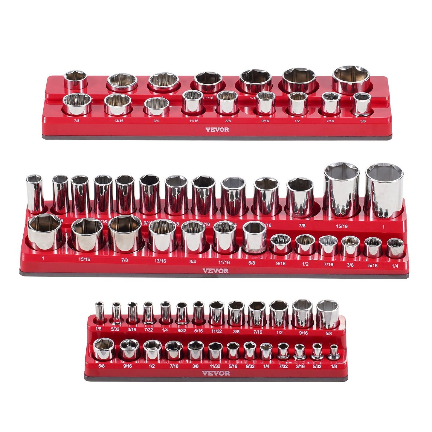 Magnetic Socket Organizer Set 3PCS Magnetic Socket Trays Red For SAE