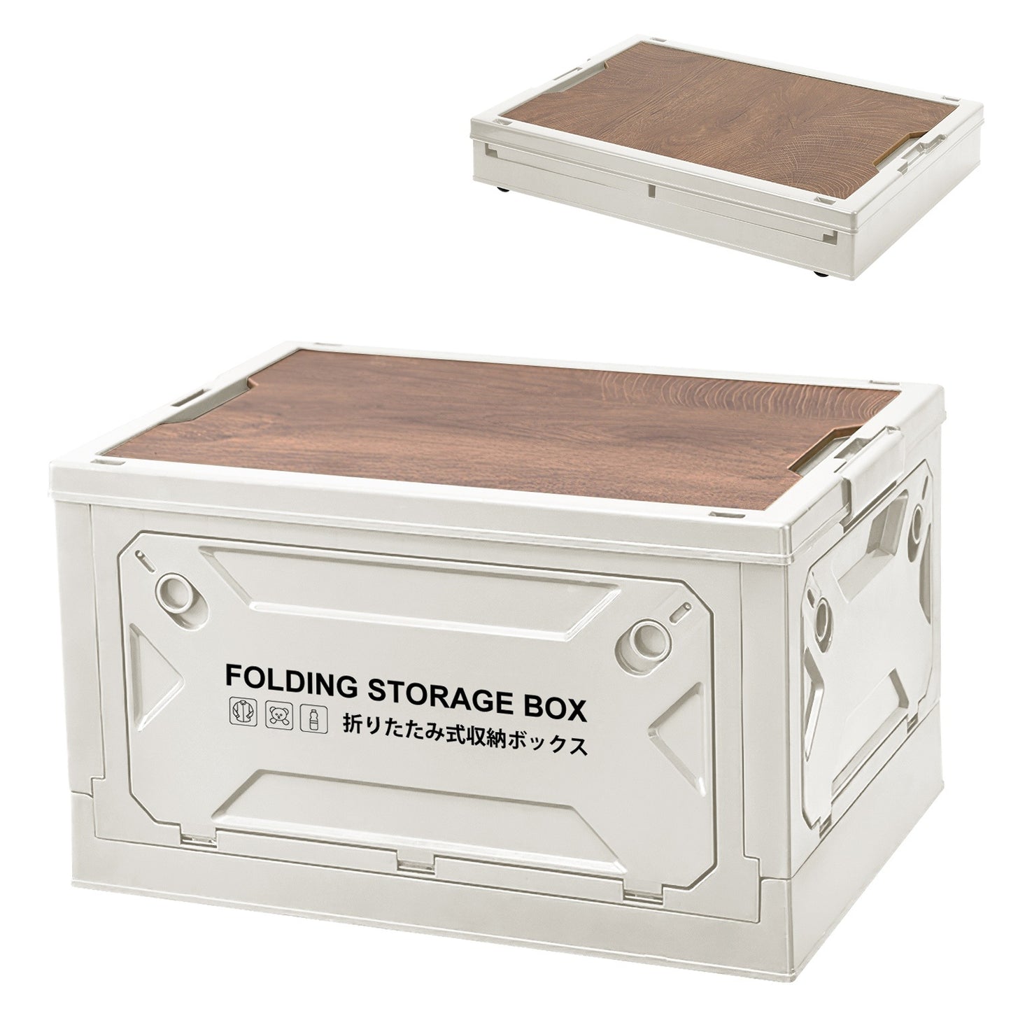 1Pc Folding Storage Bin Camping Collapsible Organizer Box Stackable Grocery Container Shelf Baskets With Cutting Board Top Lid 4 Side Lockable Doors Wheels For Camping Home Car RV