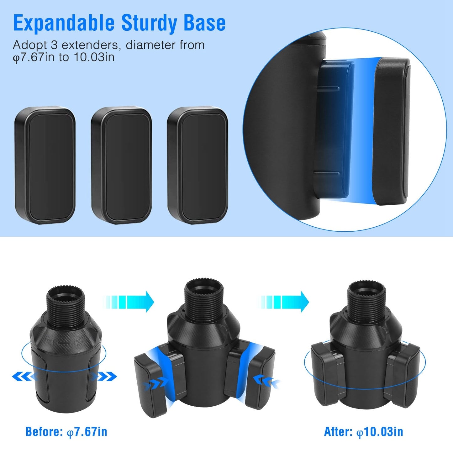 4-in-1 Car Cup Holder Tray FoodTable Phone Hold Car Expander Detachable 360 Degree Rotatable Expandable Base Car Desk