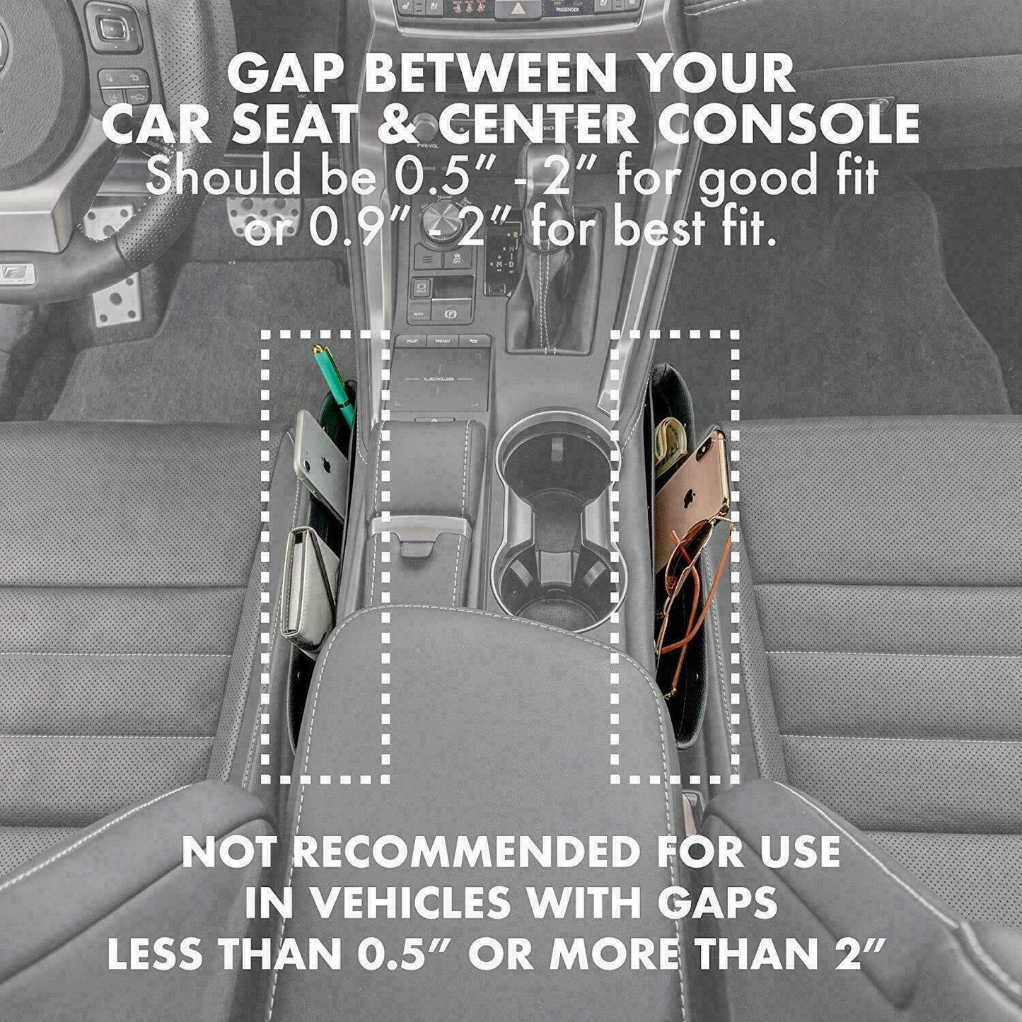 2pcs Car Seat Gap PU Leather Catch Catcher Box Caddy Slit Pocket Storage Organizer