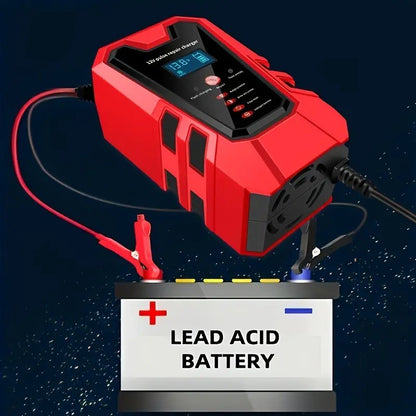 Smart 12V Car Battery Charger And Motorcycle Battery Maintainer, Easy To Operate, Full Power Self-stop, LCD Display, Battery Temperature Compensation, Without Battery