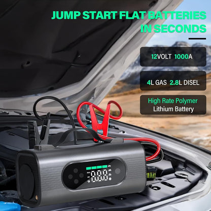 Newest 8 In 1 Portable Car Battery Starter With Air Compressor, Car  Wireless Vacuum Cleaner 150PSI Car Battery Starter 12V With Large LCD Display