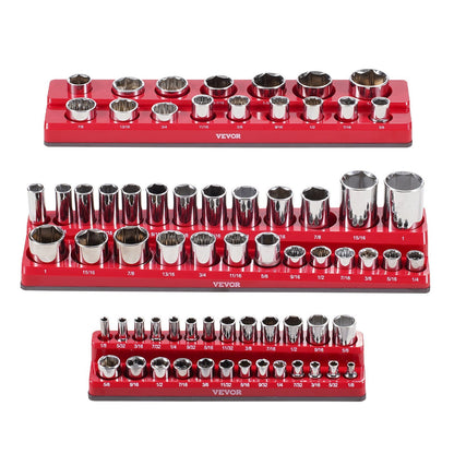 Magnetic Socket Organizer Set 3PCS Magnetic Socket Trays Red For SAE