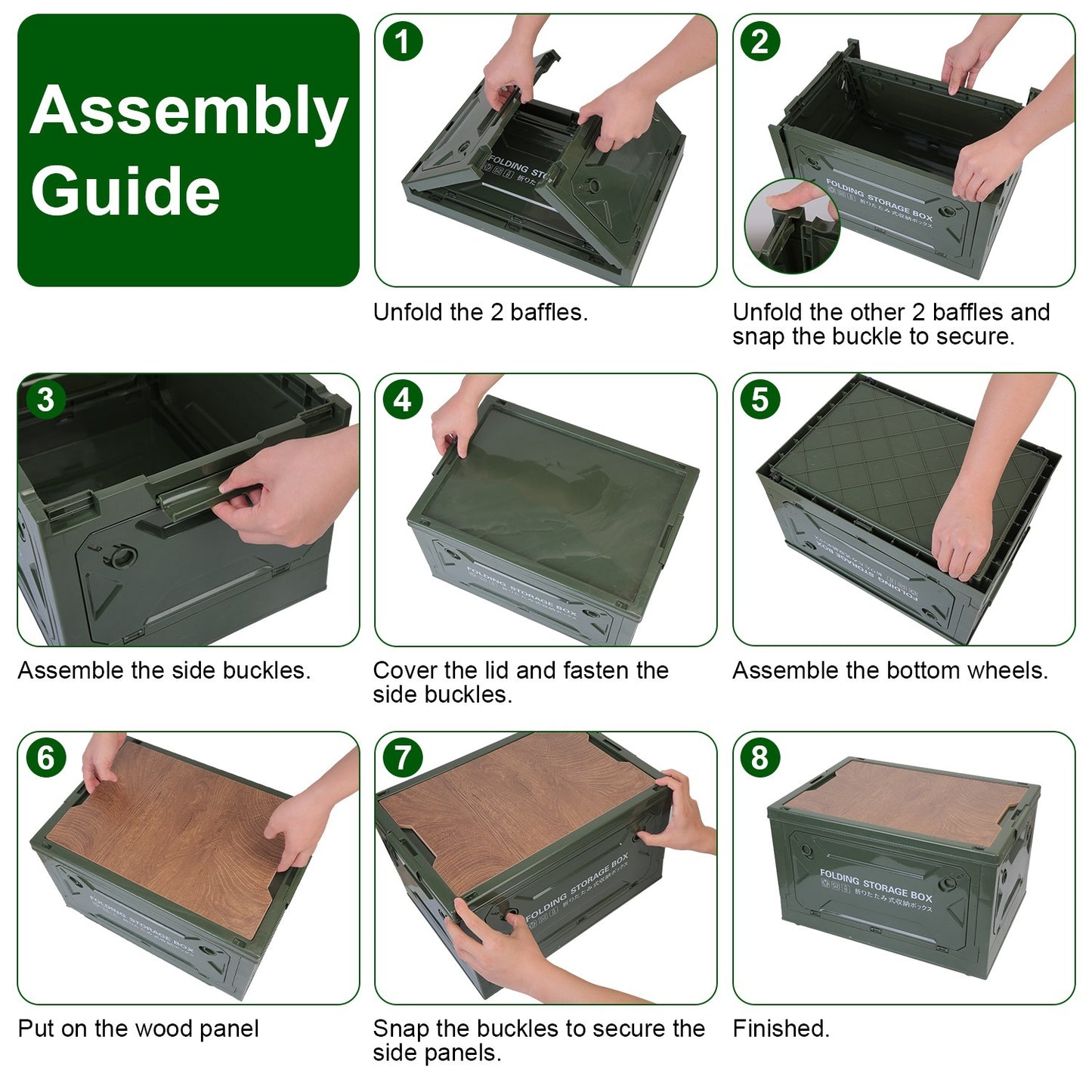 1Pc Folding Storage Bin Camping Collapsible Organizer Box Stackable Grocery Container Shelf Baskets With Cutting Board Top Lid 4 Side Lockable Doors Wheels For Camping Home Car RV