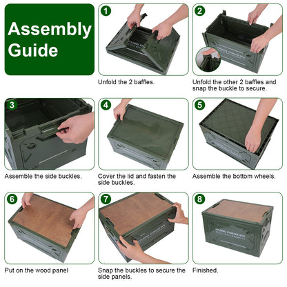 1Pc Folding Storage Bin Camping Collapsible Organizer Box Stackable Grocery Container Shelf Baskets With Cutting Board Top Lid 4 Side Lockable Doors Wheels For Camping Home Car RV