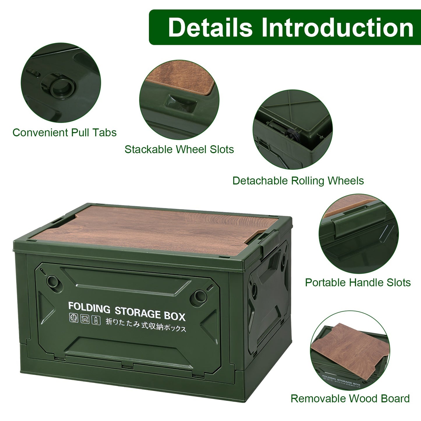 1Pc Folding Storage Bin Camping Collapsible Organizer Box Stackable Grocery Container Shelf Baskets With Cutting Board Top Lid 4 Side Lockable Doors Wheels For Camping Home Car RV