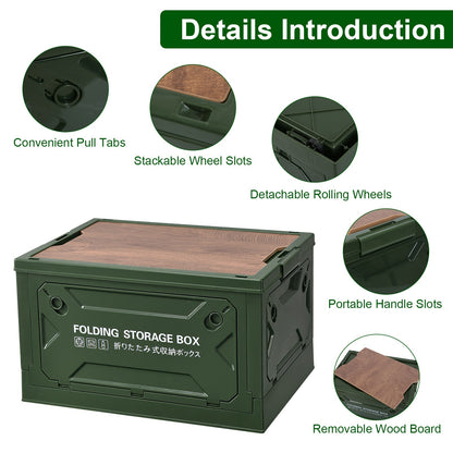 1Pc Folding Storage Bin Camping Collapsible Organizer Box Stackable Grocery Container Shelf Baskets With Cutting Board Top Lid 4 Side Lockable Doors Wheels For Camping Home Car RV