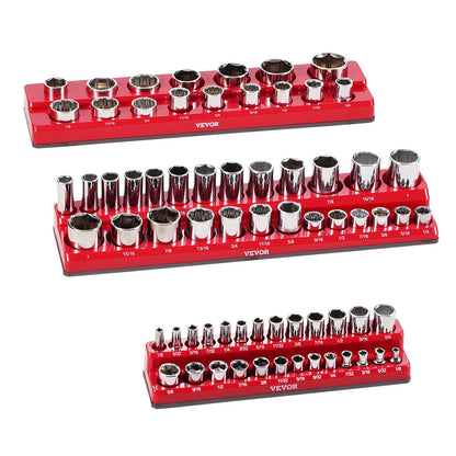 Magnetic Socket Organizer Set 3PCS Magnetic Socket Trays Red For SAE