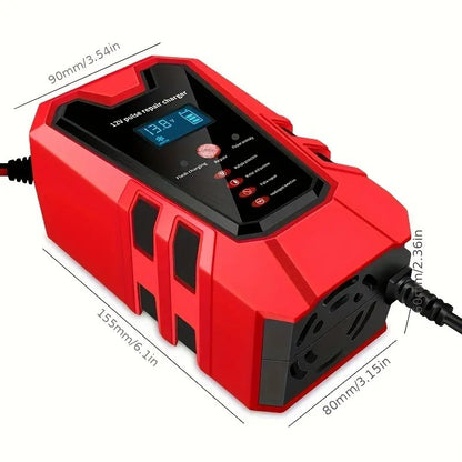 Smart 12V Car Battery Charger And Motorcycle Battery Maintainer, Easy To Operate, Full Power Self-stop, LCD Display, Battery Temperature Compensation, Without Battery