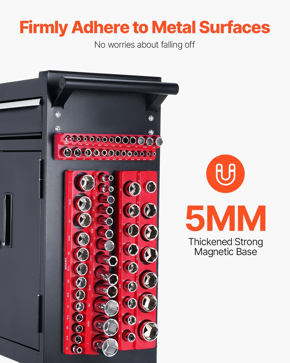 Magnetic Socket Organizer Set 3PCS Magnetic Socket Trays Red For SAE