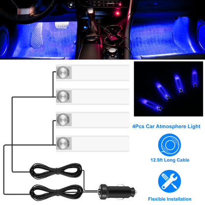 4Pcs Car Interior LED Atmosphere Light Car Charge Decorative Lamp DC 12V Blue Light