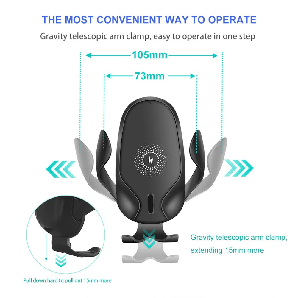 15W Car Fast Wireless Charger Mount Stand Gravity Clamping Fast Charging Holder