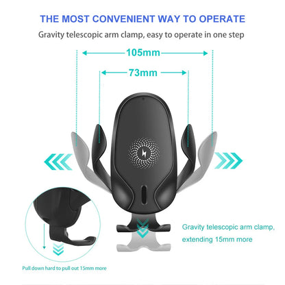 15W Car Fast Wireless Charger Mount Stand Gravity Clamping Fast Charging Holder