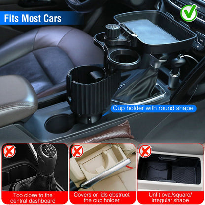 4-in-1 Car Cup Holder Tray FoodTable Phone Hold Car ExpanderDetachable 360 Degree Rotatable Expandable Base Car Desk