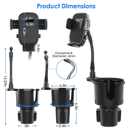 1Pc 2 In 1 Car Cup Phone Holder Automotive Drink Holder With 360 Degree Rotating Gooseneck Phone Mount Adjustable Base Fit For Most Phones Cups Vehicles