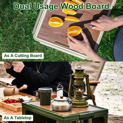 1Pc Folding Storage Bin Camping Collapsible Organizer Box Stackable Grocery Container Shelf Baskets With Cutting Board Top Lid 4 Side Lockable Doors Wheels For Camping Home Car RV