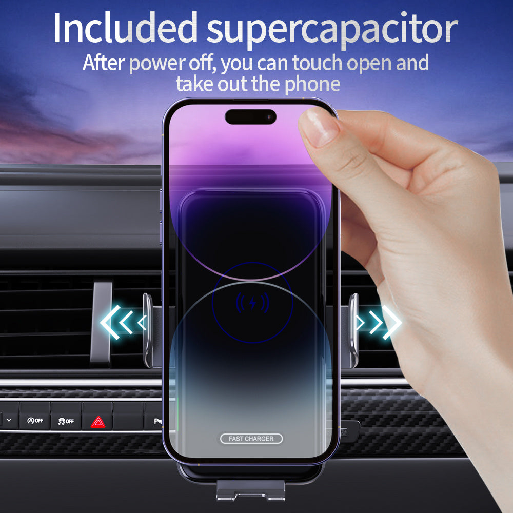 Wireless Car Charger 15W Fast Charging Auto Clamping Car Charger Phone Mount Phone Holder Fit