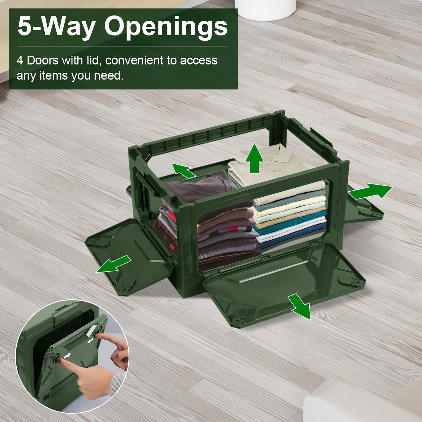 1Pc Folding Storage Bin Camping Collapsible Organizer Box Stackable Grocery Container Shelf Baskets With Cutting Board Top Lid 4 Side Lockable Doors Wheels For Camping Home Car RV