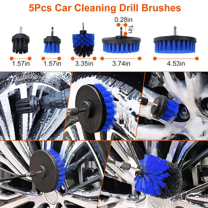 26Pcs Car Detailing Brush Kit Exterior Interior Car Cleaning Set Drill Brush Set Car Buffing Sponge Pads Kit For Cleaning Automobile Interior Exterior Wheels Dashboard